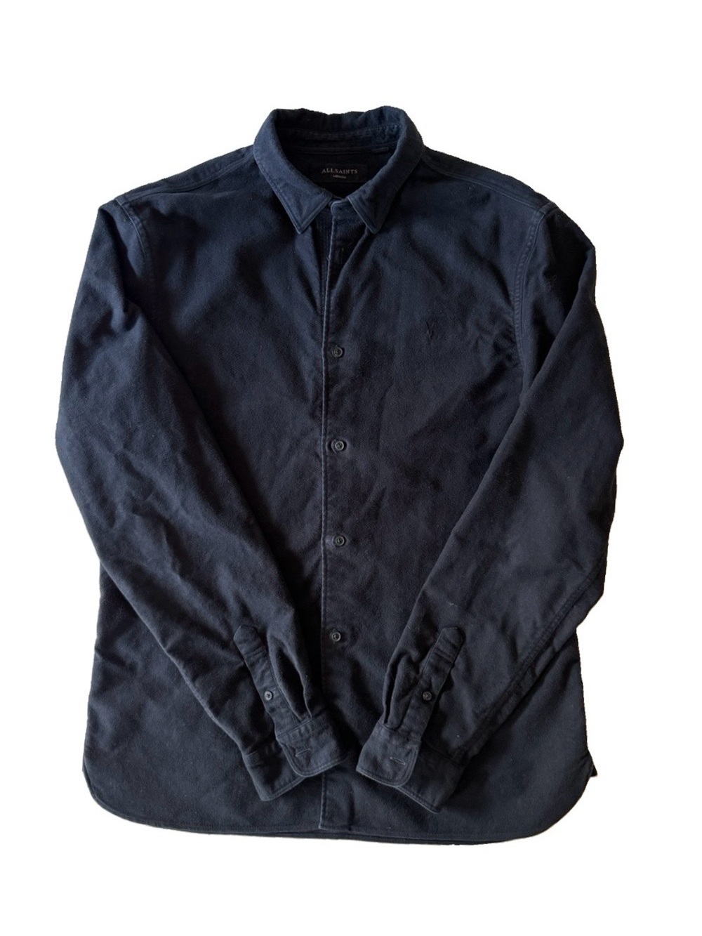 All Saints Men's Casual Button-Down Work Shirt in Dark Navy Cotton
